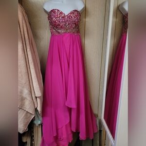Elegant Pink Strapless Evening Gown